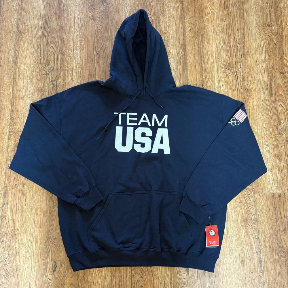 New Team USA Olympic Apparel Navy Blue Hoodie Sweatshirt Adult XL American Flag
